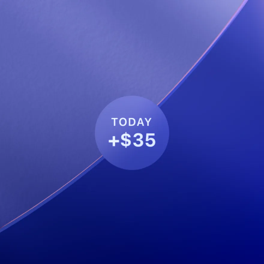 The round Pocket PnL Today widget on an iPhone Lock Screen, reading Today plus $35